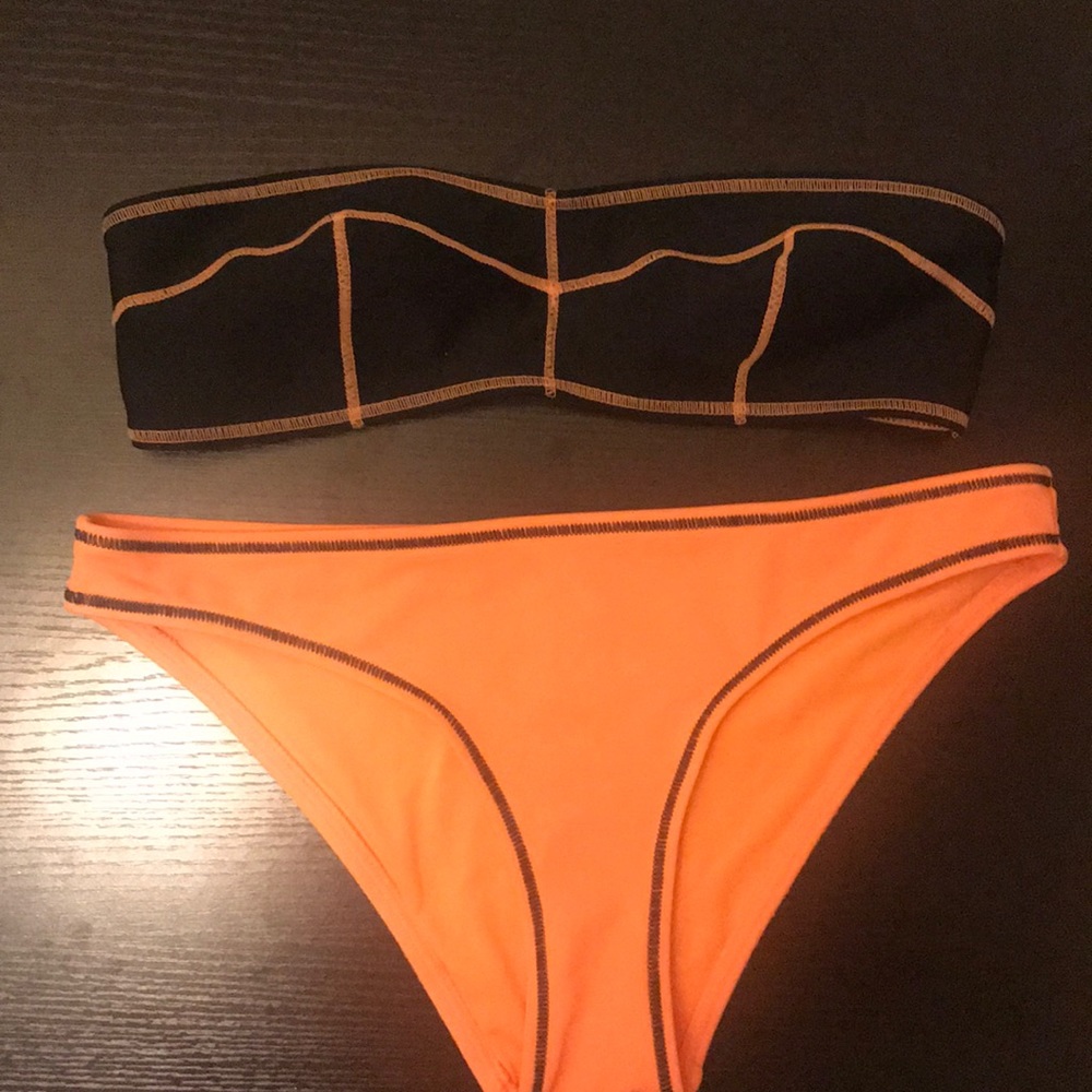 Contrast stitch bandeau bikini set